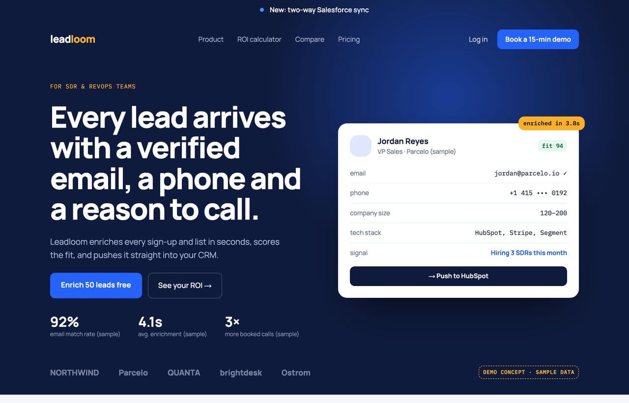 Leadloom demo landing page