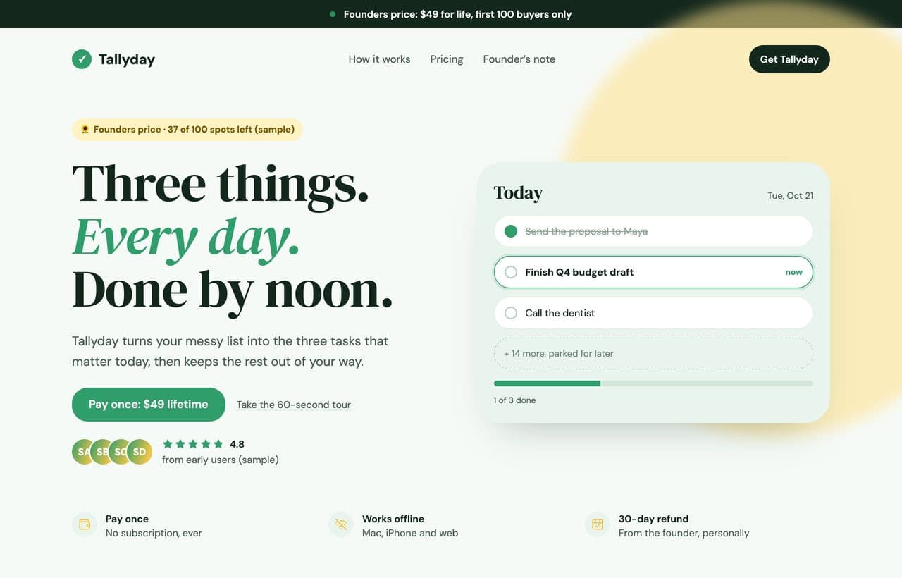 Tallyday demo landing page
